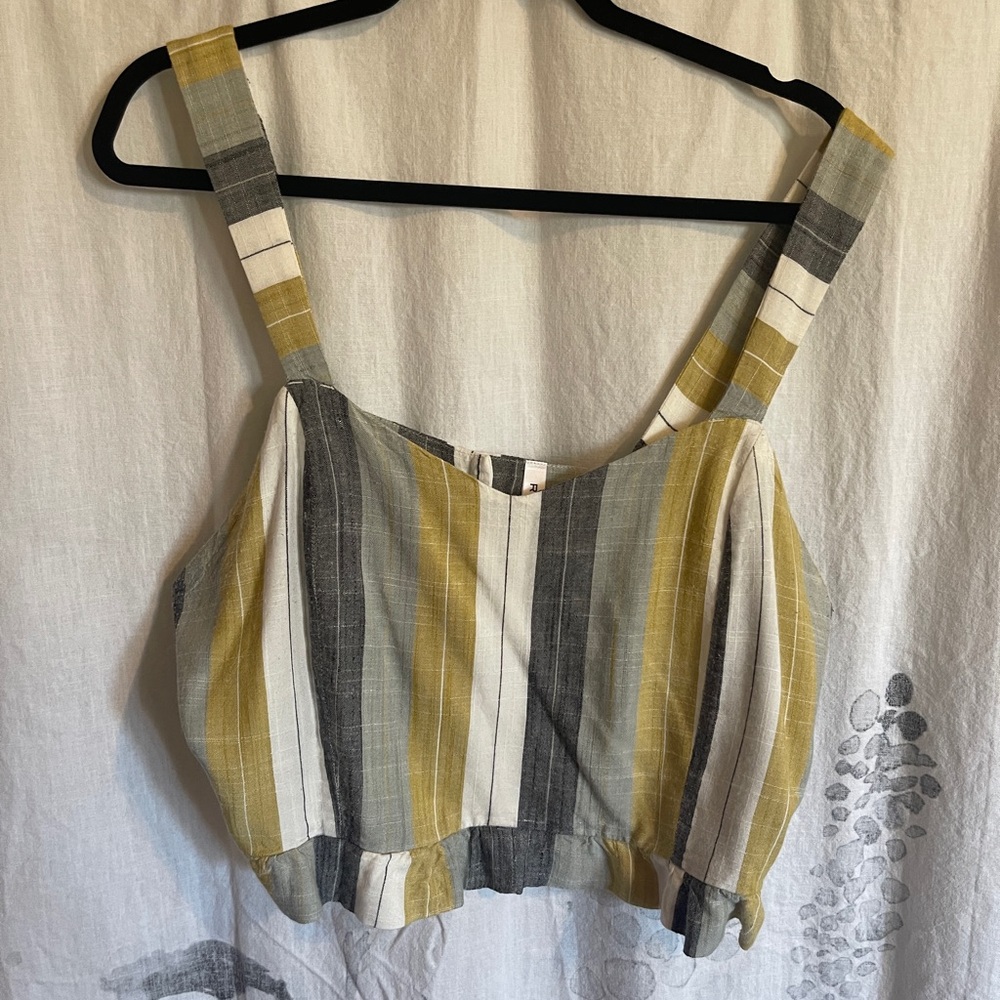 RVCA - Green, Yellow and White striped tank cropped top